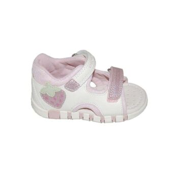 Πέδιλο κλειστή φτέρνα υφασμάτινο πρώτα βήματα λευκό ροζ