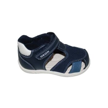 Παπουτσοπέδιλο πρώτα βήματα δερμάτινο και ύφασμα μπλε λευκό