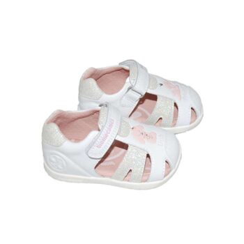 Παπουτσοπέδιλο πρώτα βήματα δερμάτινο λευκό ασημί