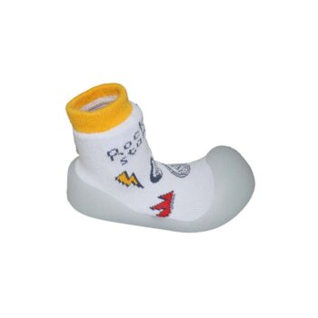Παντόφλα κάλτσα λευκή κίτρινη